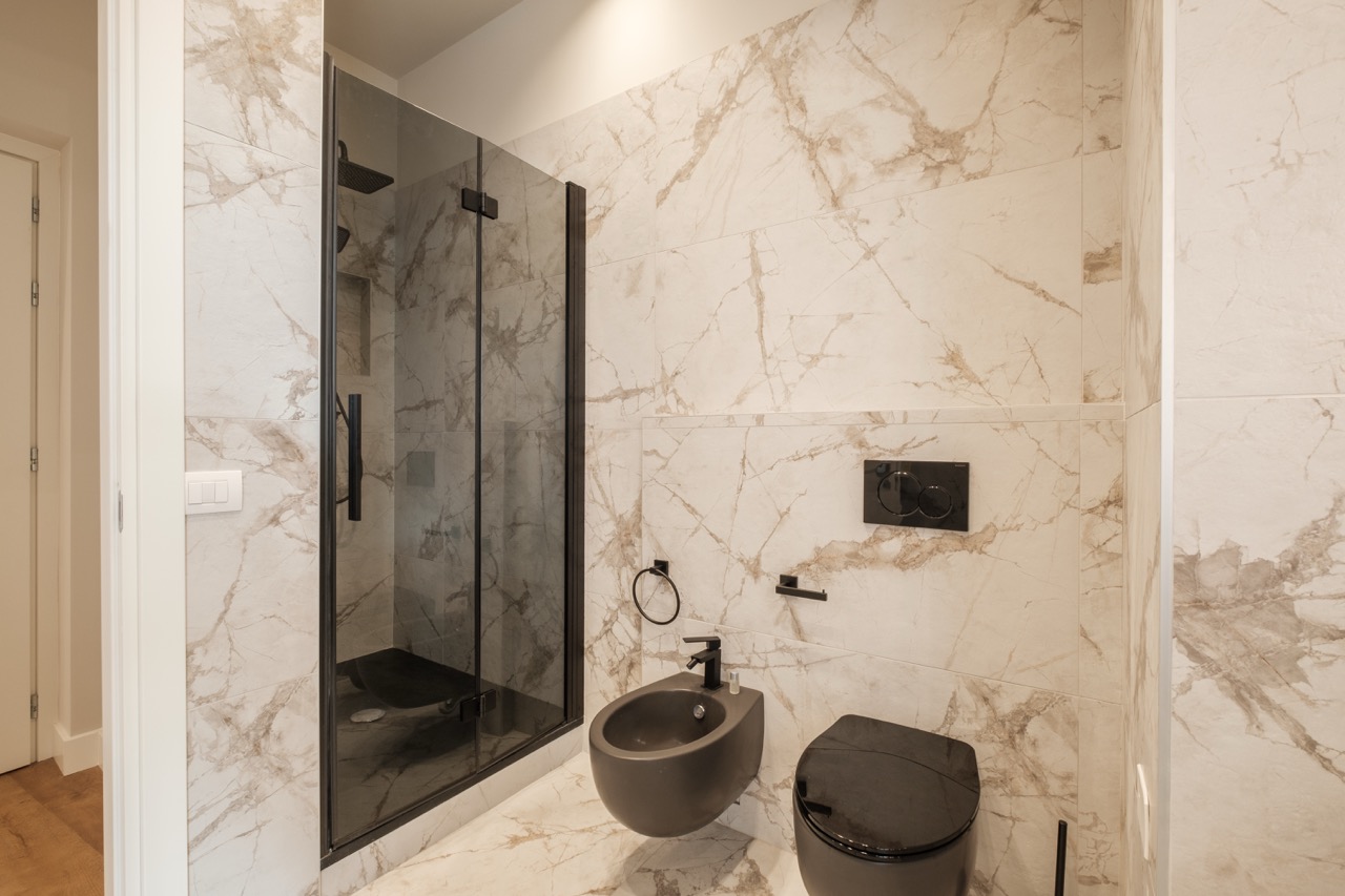 Marina suite marble bathroom with shower